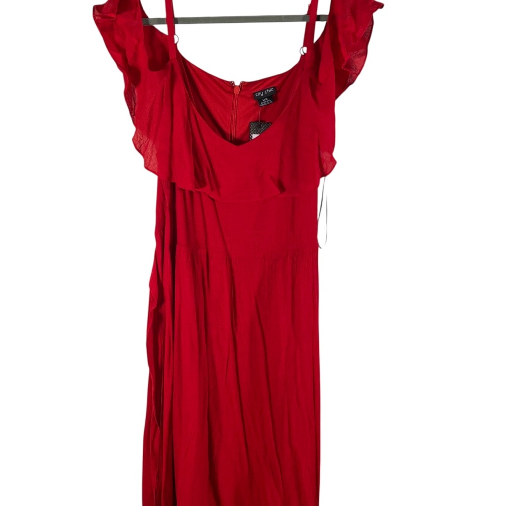 City Chic Romance Tie Red Off-Shoulder Dress NWT - Picture 8 of 12